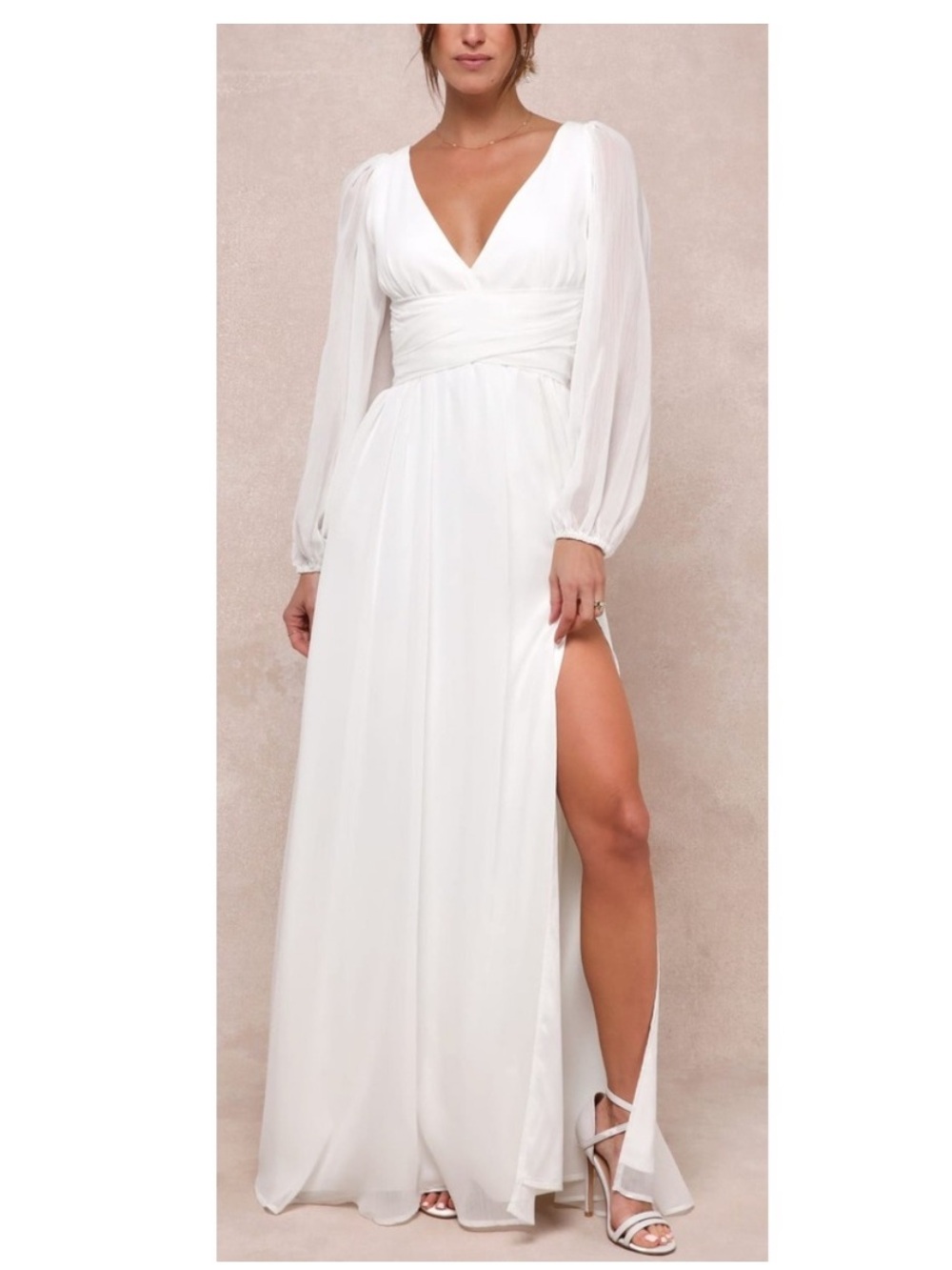 NWT Lulus Enchant My Love Bridal White V-Neck Long Sleeve Maxi Dress Sz M